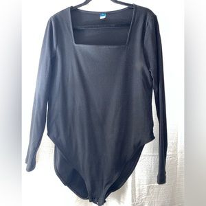 Old Navy Black Long-Sleeve Square-Neck Rib-Knit Bodysuit - Size XL